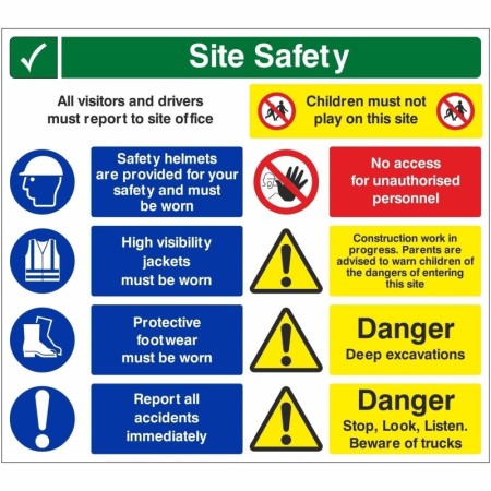 Site Safety Sign With or Without Your Logo 900mm x 800mm - 4mm Corex