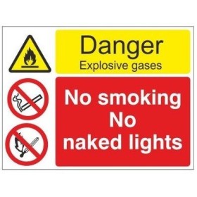 Danger explosive gases sign with no smoking and no naked lights warnings