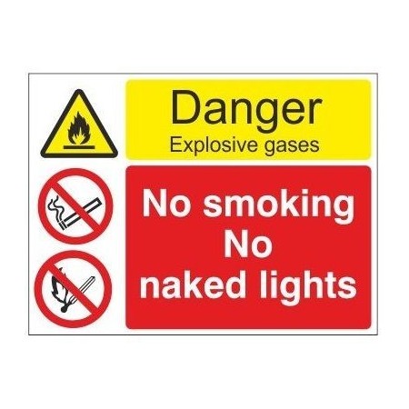 Danger explosive gases sign with no smoking and no naked lights warnings