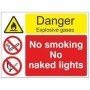 Danger explosive gases sign with no smoking and no naked lights warnings