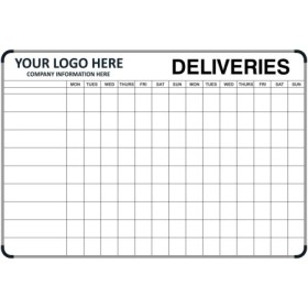Custom deliveries log board sign with grid layout for tracking deliveries