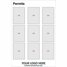 Permit board sign with A4 document grid for displaying permits and licences