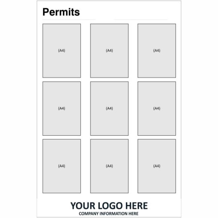 Permit board sign with A4 document grid for displaying permits and licences