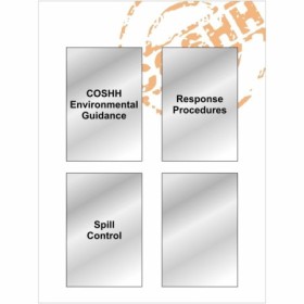 Fuel spillage management sign with COSHH guidance and response procedures sections