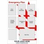 Emergency plan board sign with sections for first aiders fire marshals and site details