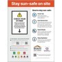 Stay sun safe on site safety sign with UV risk and protection guidance