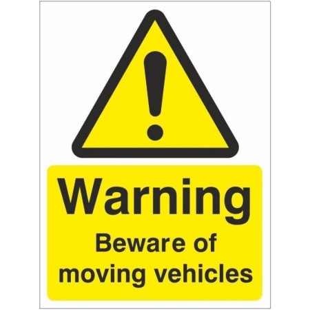 Warning Beware Of Moving Vehicles safety sign for industrial and warehouse traffic areas