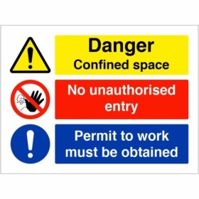 Danger confined space no unauthorised entry permit to work must be obtained sign