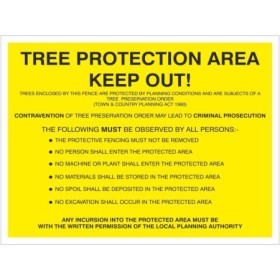 Tree protection area keep out sign with environmental restriction instructions