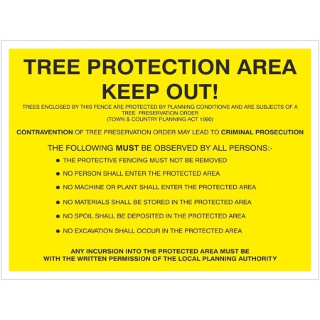 Tree protection area keep out sign with environmental restriction instructions