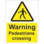 Warning Pedestrians Crossing safety sign with pedestrian symbol on yellow warning background