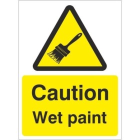 Caution wet paint safety sign with paintbrush symbol