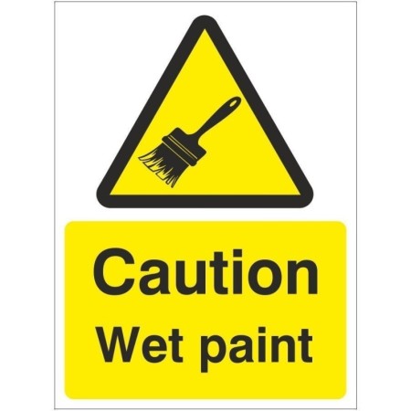 Caution wet paint safety sign with paintbrush symbol