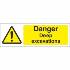 Danger deep excavations safety sign with warning symbol
