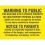 Warning to public private property no unauthorised persons safety sign