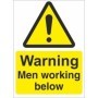 Warning Men Working Below Sign with yellow hazard symbol