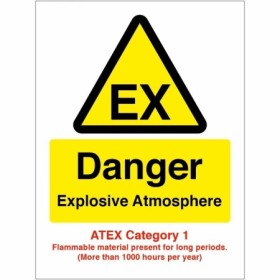 Danger explosive atmosphere EX ATEX Category 1 safety sign