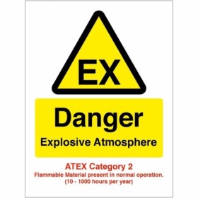 Danger explosive atmosphere EX ATEX Category 2 warning sign