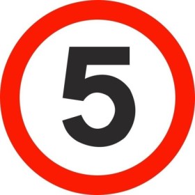 5 MPH traffic speed limit sign with red circular border