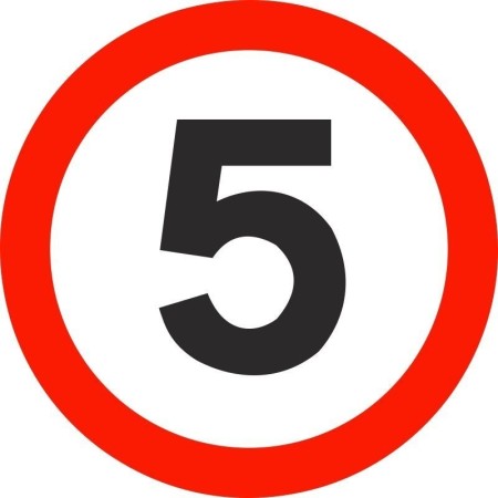 5 MPH traffic speed limit sign with red circular border