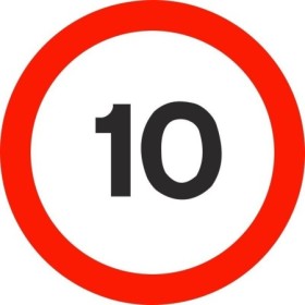 10 MPH traffic speed limit sign with red circular border