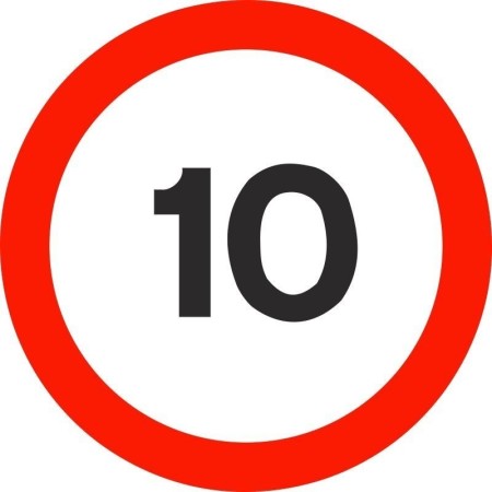 10 MPH traffic speed limit sign with red circular border