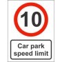 Car park speed limit sign displaying 10mph restriction
