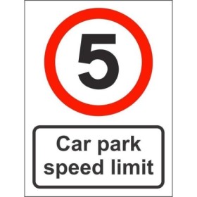 Car park speed limit sign displaying 5mph restriction