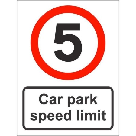 Car park speed limit sign displaying 5mph restriction