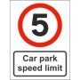 Car park speed limit sign displaying 5mph restriction