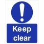 Keep Clear mandatory safety sign with blue background and white text
