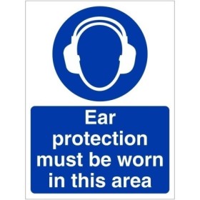 Ear protection must be worn in this area BS 5499 compliant PPE safety sign