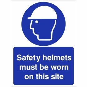 Safety helmets must be worn on this site mandatory safety sign