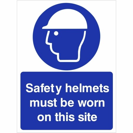 Safety helmets must be worn on this site mandatory safety sign