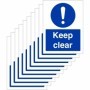Keep Clear mandatory safety signs pack of 10 with blue background and white text