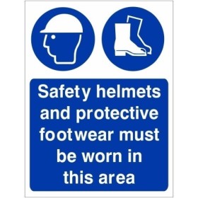 Safety helmets and protective footwear must be worn in this area mandatory PPE safety sign