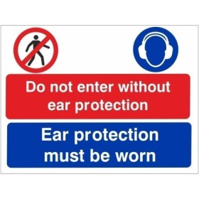 Do not enter without ear protection sign with mandatory hearing protection message
