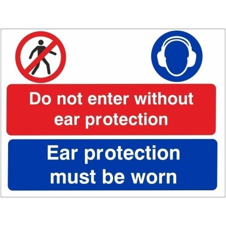 Do not enter without ear protection sign with mandatory hearing protection message