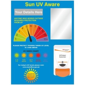 Sun Protect UV skin safety board sign with UV index chart