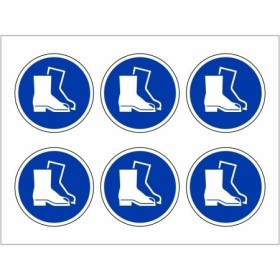Protective footwear mandatory labels with blue safety boot symbol pack of 24