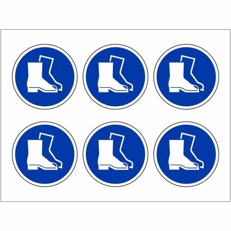 Protective footwear mandatory labels with blue safety boot symbol pack of 24