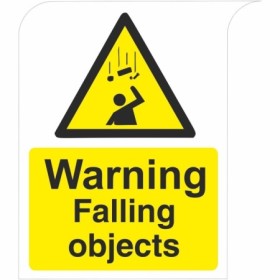 Warning falling objects hazard sign with symbol and text