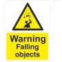 Warning falling objects hazard sign with symbol and text
