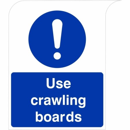 Curve Top Use Crawling Boards mandatory safety sign in blue and white