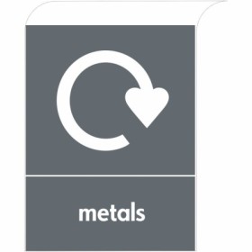 Metals recycling sign with white symbol and text on grey background