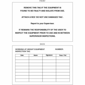 Working at height equipment scaffolding inspection tag with inspection record table