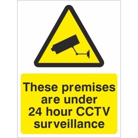 These premises are under 24 hour CCTV surveillance warning sign with camera symbol