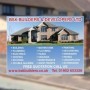 Builders and trades site advertising board showing services and contact details