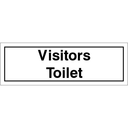 Visitors toilet door sign with black text on white background