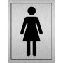  Ladies Symbol Toilet Sign with black female pictogram in brushed aluminium material